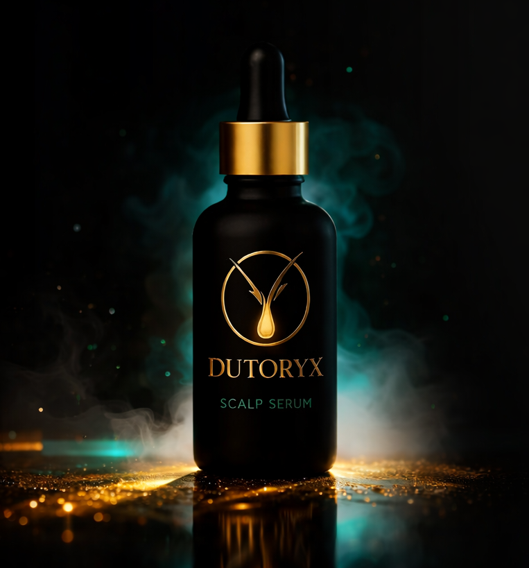 Dutoryx flacon — zwarte flacon met gouden pipet en Dutoryx-logo