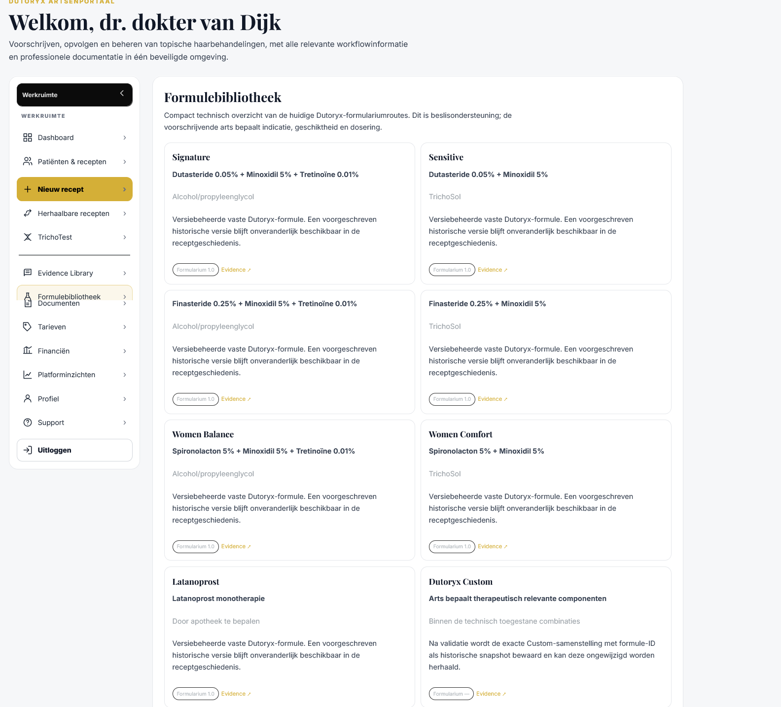 Dutoryx formulebibliotheek in het artsenportaal